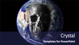  Presentation with extinction - Presentation theme featuring earth skull a human skull background and a navy blue colored foreground
