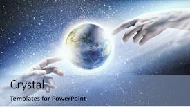  Presentation with spirituality - Presentation theme having earth spirituality - close up of human hands background and a light blue colored foreground