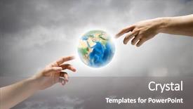 Presentation with fingers - Theme with earth spirituality - close up of human hands background and a gray colored foreground