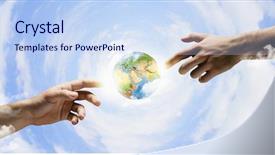  Presentation with fingers - Slide set featuring earth spirituality - close up of human hands background and a sky blue colored foreground