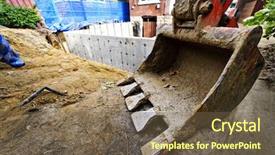  Presentation with eco friendly home renovation - Beautiful slide deck featuring earth structure - backhoe scoop at residential home backdrop and a violet colored foreground