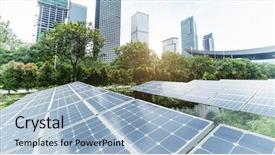  Presentation with solar energy on roof - PPT layouts featuring earth structure - solar panels on the roof background and a light blue colored foreground