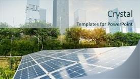  Presentation with solar panels - Presentation theme enhanced with earth structure - solar panels with cityscape background and a lemonade colored foreground