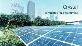  Presentation with solar panels - Slide set having earth structure - solar panels with cityscape background and a sky blue colored foreground