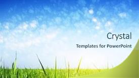  Presentation with green earth - Audience pleasing presentation theme consisting of earth sun - meadow with green grass backdrop and a sky blue colored foreground