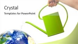  Presentation with sweet - Audience pleasing slides consisting of earth sweet home - watering can and globe backdrop and a white colored foreground