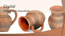  Presentation with clay - PPT theme consisting of earthen - collection clay jugs from different background and a lemonade colored foreground