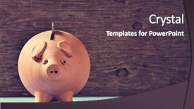  Presentation with banking bank vault door - Cool new slides with earthenware piggy bank backdrop and a tawny brown colored foreground
