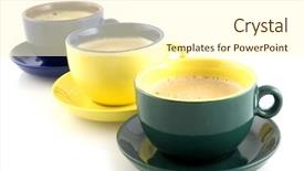  Presentation with colored - Audience pleasing PPT layouts consisting of earthern ware - coffee in different colored cups backdrop and a  colored foreground