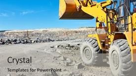  Presentation with wheel loader - Presentation theme having output - wheel loader excavator at granite background and a light gray colored foreground