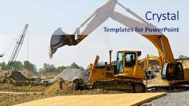 Presentation with earth moving construction - Beautiful presentation theme featuring soil foundation - yellow bulldozer machines digging backdrop and a sky blue colored foreground