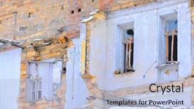  Presentation with earthquake disaster - PPT layouts with earthquake disaster old destroyed house background and a light blue colored foreground