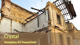  Presentation with earthquake disaster - Cool new theme with earthquake disaster old destroyed house backdrop and a tawny brown colored foreground