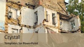  Presentation with earthquake disaster - Slide deck with earthquake disaster old destroyed house background and a coral colored foreground