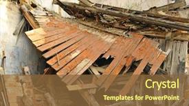  Presentation with earthquake disaster - Colorful PPT theme enhanced with earthquake disaster old destroyed house backdrop and a tawny brown colored foreground