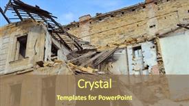  Presentation with earthquake disaster - Slide set consisting of earthquake disaster old destroyed house background and a coral colored foreground