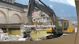  Presentation with earthquake - Cool new PPT theme with earthquake environment - excavator demolishing an old building backdrop and a violet colored foreground