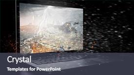  Presentation with media - Amazing slide deck having earthquake environment - laptop with picture on screen backdrop and a dark gray colored foreground