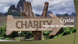  Presentation with charity - Presentation design enhanced with autumnal woodland copse on a hilltop with a white wind turbine and young wheat crop under a blue cloudy sky in the yorkshire wolds background and a light blue colored foreground.