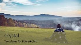  Presentation with landscape - Slides enhanced with earthy - woman sitting and looking background and a tawny brown colored foreground