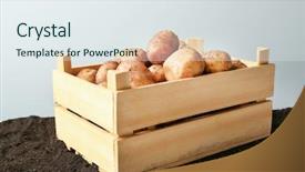  Presentation with earthy - Theme having earthy - wooden crate with young potatoes background and a  colored foreground