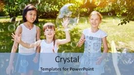  Presentation with soap sparkling air bubbles - Colorful presentation theme enhanced with ease - children playing with soap bubbles backdrop and a light blue colored foreground