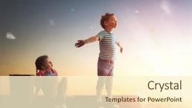  Presentation with childhood - Beautiful slide set featuring ease - happy childhood boy and girl backdrop and a cream colored foreground