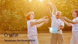  Presentation with making soap - PPT layouts having ease - senior friends having fun background and a gold colored foreground