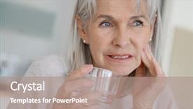  Presentation with senior heands - Slides with ease - senior woman with toothache background and a coral colored foreground