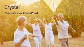  Presentation with kite - Audience pleasing presentation theme consisting of ease - seniors laughing and running while backdrop and a yellow colored foreground