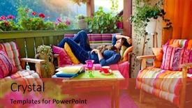  Presentation with woman and drugs - PPT layouts having ease - woman enjoying her comfortable terrace background and a red colored foreground