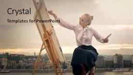  Presentation with painting - PPT theme featuring easel - painting background and a coral colored foreground