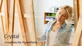  Presentation with creativity - Audience pleasing PPT layouts consisting of easel and palette painting backdrop and a coral colored foreground