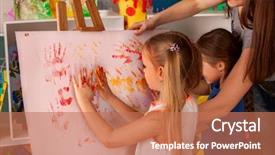  Presentation with children painting - Amazing PPT layouts having easel group of kids backdrop and a coral colored foreground