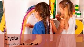  Presentation with draw kids - Audience pleasing PPT theme consisting of easel group of kids backdrop and a red colored foreground