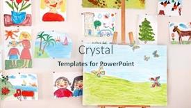  Presentation with class - PPT theme featuring easel in art class interior background and a sky blue colored foreground