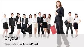  Presentation with business team join hands white - Presentation design featuring east asia - confident business woman with her background and a light gray colored foreground