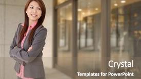  Presentation with young business woman smile show - Audience pleasing presentation theme consisting of east asia - young attractive business woman backdrop and a coral colored foreground