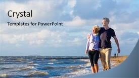  Presentation with romantic beach - Audience pleasing presentation consisting of east coast - couple take a romantic walk backdrop and a light blue colored foreground