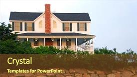  Presentation with maine - Colorful PPT theme enhanced with east coast - house on ocean shore backdrop and a tawny brown colored foreground