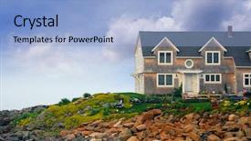  Presentation with maine - Colorful slide deck enhanced with east coast - house on ocean shore backdrop and a light blue colored foreground