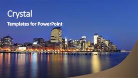  Presentation with new office - Cool new slides with east coast - office building at dusk backdrop and a ocean colored foreground