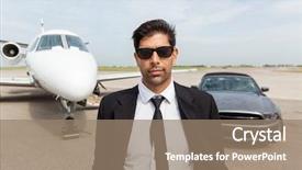  Presentation with private jet - Presentation design with east indian - portrait of confident male entrepreneur background and a coral colored foreground