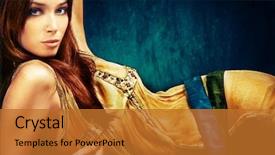  Presentation with clothes - Amazing presentation design having east indian - woman in oriental style clothes backdrop and a gold colored foreground