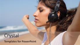  Presentation with indian woman - Amazing slide deck having east indian - young beautiful woman enjoying music backdrop and a coral colored foreground