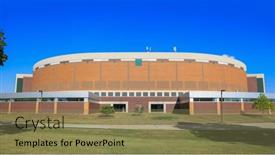  Presentation with sports arena - Audience pleasing presentation theme consisting of east-lansing-mi-22-august backdrop and a coral colored foreground