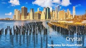  Presentation with winter river - Presentation theme enhanced with east-river-and-manhattan background and a teal colored foreground