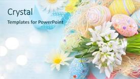  Presentation with flowers border - Slides featuring wooden table pastel colors background and a sky blue colored foreground