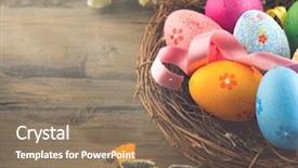  Presentation with flowers border - Cool new PPT theme with easter background beautiful colorful eggs in nest with spring flowers over wooden brown background border design backdrop and a violet colored foreground