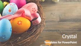  Presentation with flowers border - Presentation theme with easter background beautiful colorful eggs in nest with spring flowers over wooden brown background border design background and a coral colored foreground